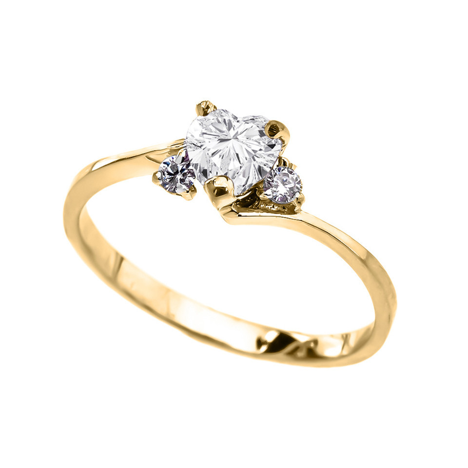 Solid Gold Birthstone and Heart Promise Ring Factory Direct