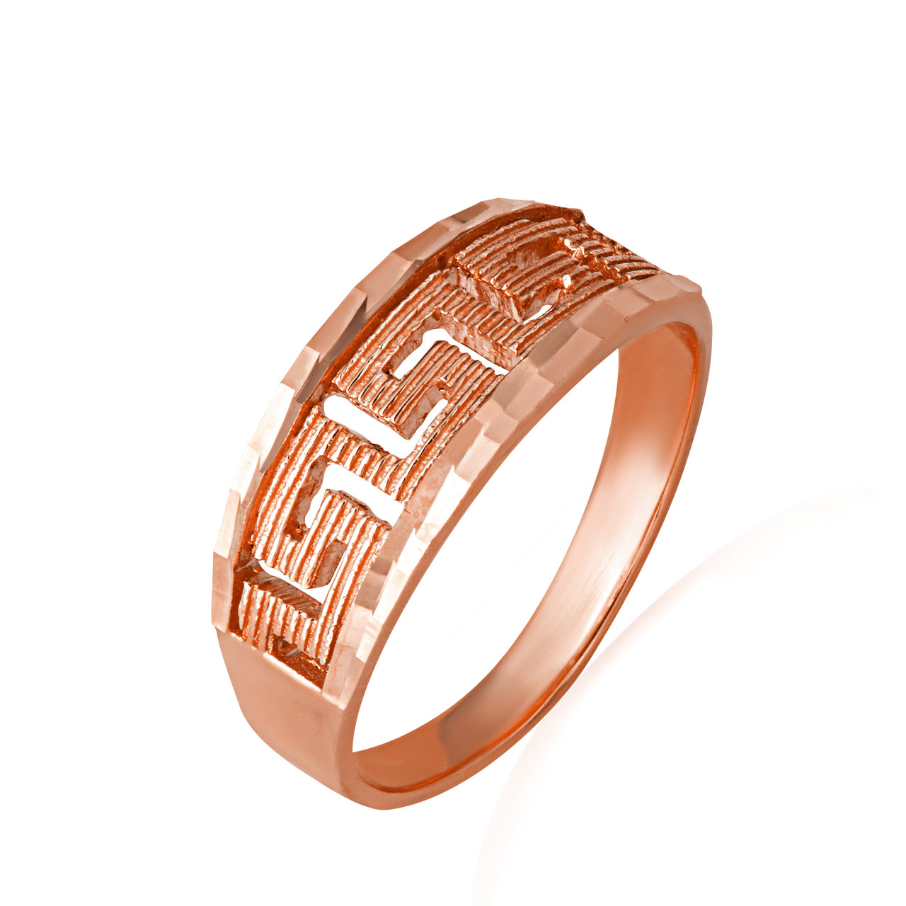 Gold Diamond Cut Greek Key Textured Ring (Available in Yellow/Rose/White  Gold)