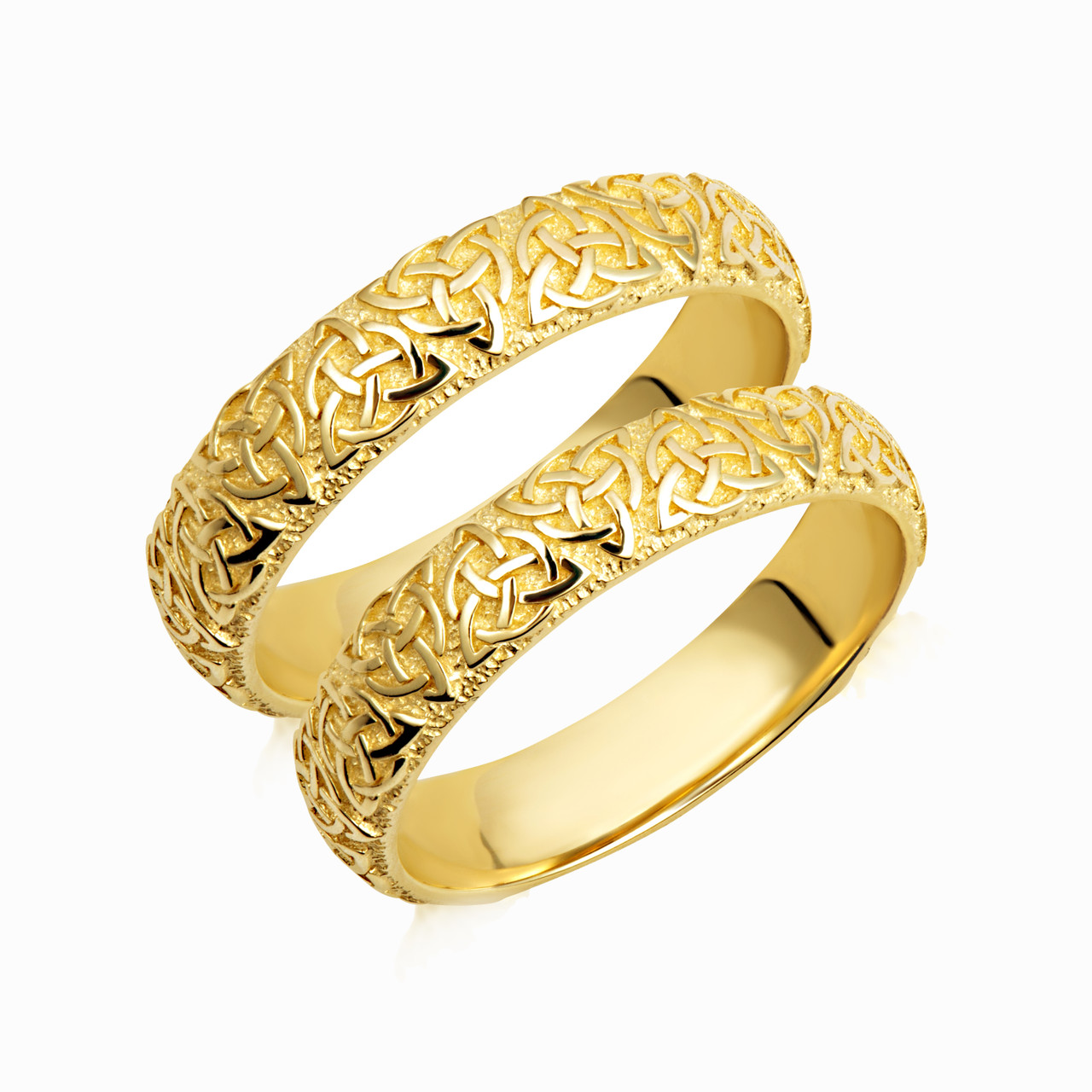 Gold Irish Celtic Trinity Knot Eternity Unisex Band Ring Set