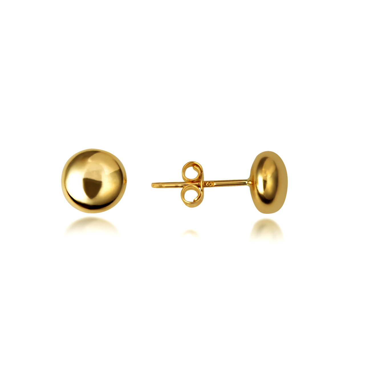 14K Yellow Gold Flat Ball Stud Bead Earrings (4.5mm/7mm) | Factory