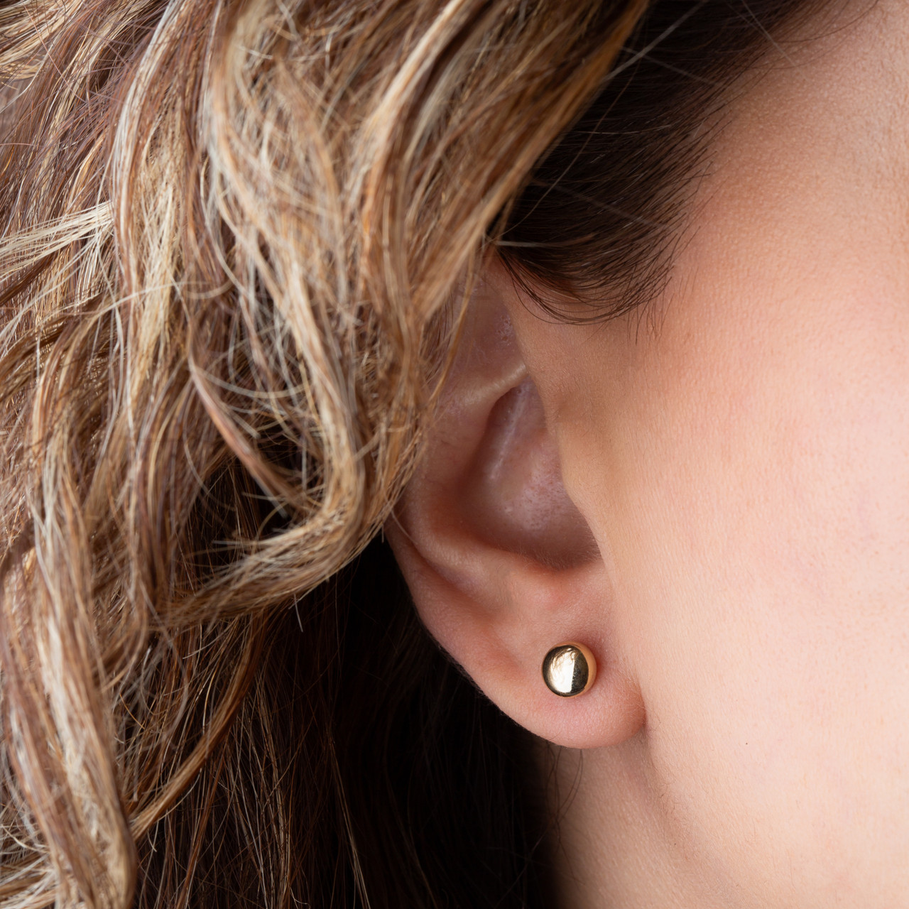 14K Yellow Gold Flat Ball Stud Bead Earrings