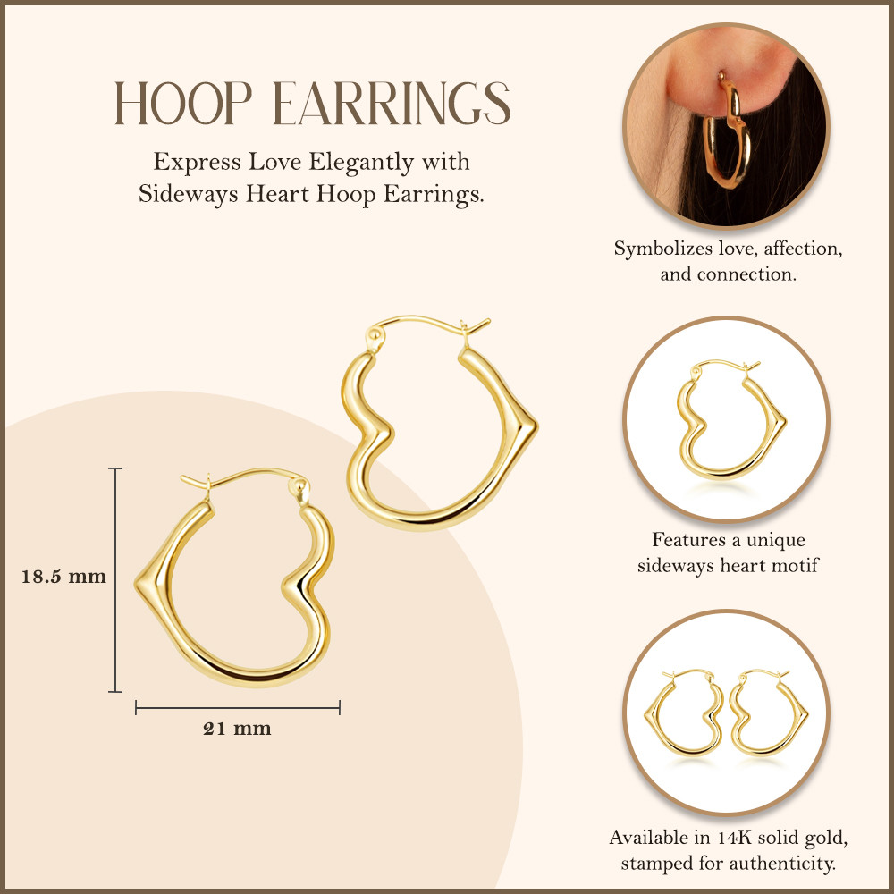 14K Gold Sideways Heart Hoop Earrings | Factory Direct Jewelry
