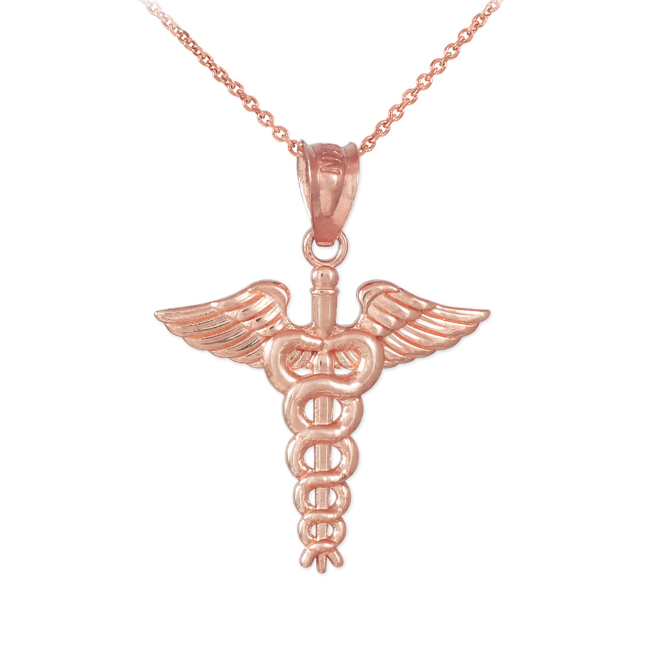 Rose Gold Caduceus Charm Pendant