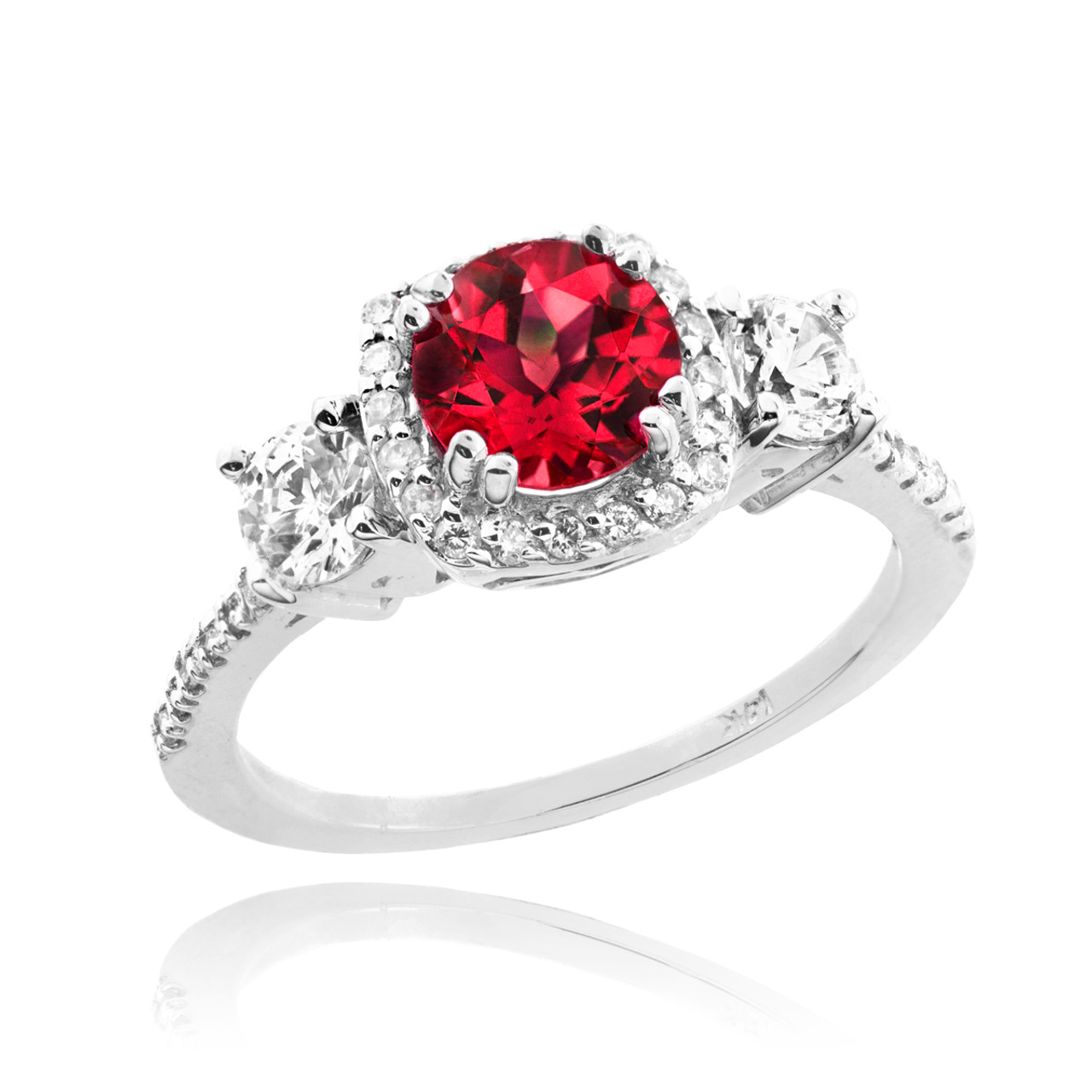 White Gold Ruby Diamond Engagement Ring | Birthstone Rings | Gemstone Rings  | Diamond Rings