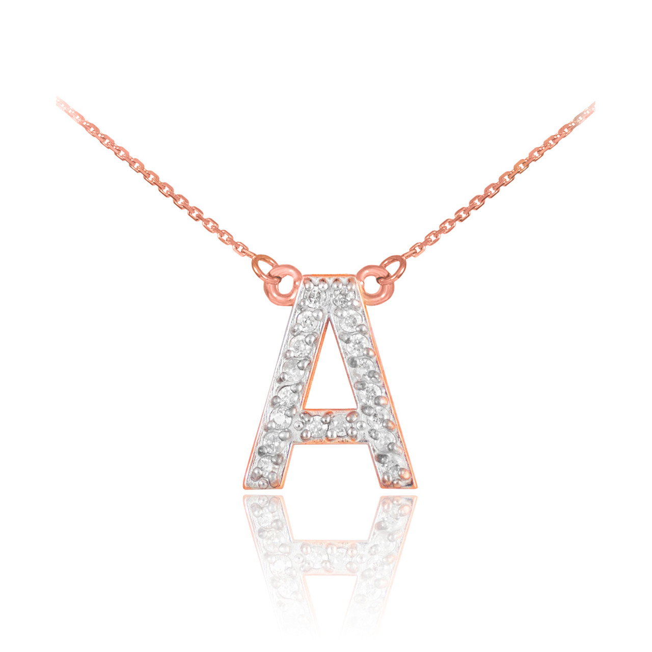 14k Rose Gold Letter &quot;A&quot; Initial Diamond Monogram Necklace