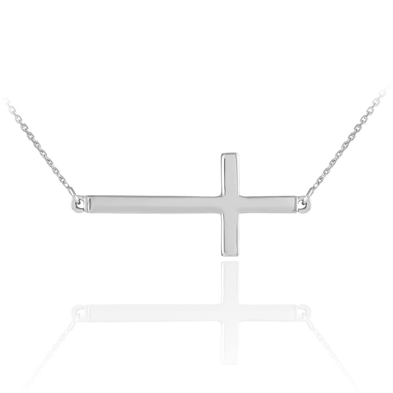 White Gold Sideways Cross