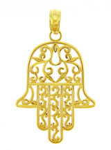 Factory Direct Jewelry 14K Gold Hamsa Hand Filigree Pendant Necklace 