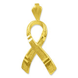 Textured Gold Awareness Ribbon 3D Charm Pendant Necklace(Available In Yellow Rose White Gold)