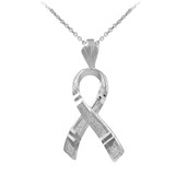 Textured Gold Awareness Ribbon 3D Charm Pendant Necklace(Available In Yellow Rose White Gold)