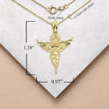 Yellow Gold Diamond Cut Angel Pendant Necklace with Measurement