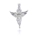 White Gold Diamond Cut Angel Pendant