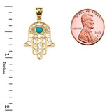 Yellow Gold Hamsa Hand With Hamsa Hand With Turquoise Evil Eye Pendant Necklace