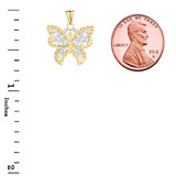 Filigree Butterfly Pendant Necklace in Two-Tone Yellow Gold