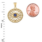 Gold Round Filigree Evil Eye Pendant Necklace(Available in Yellow/Rose/White Gold)