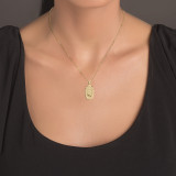 Yellow Gold Saint Guadalupe Illuminated Pendant Necklace on Female Model