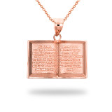Rose Gold English Open Bible Pendant Necklace