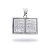 White Gold English Open Bible Pendant