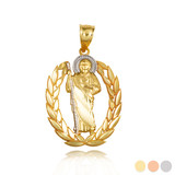 Yellow Gold Saint Jude Greek Laurel Wreath Frame Pendant