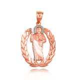 Rose Gold Saint Jude Greek Laurel Wreath Frame Pendant