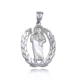 White Gold Saint Jude Greek Laurel Wreath Frame Pendant Necklace