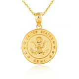 Gold United States Army Officially Licensed Eagle Emblem Medallion Pendant Necklace