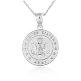 White Gold United States Army Officially Licensed Eagle Emblem Medallion Pendant Necklace