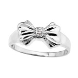 White Diamond Ribbon Bow Dainty Ring
