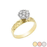 Gold Popcorn Nugget 7mm .25cts Solitaire Ring(Yellow/Rose/White)
