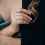 Yellow Gold Birthstone Radiant Cut 5 mm Band Ring on female model