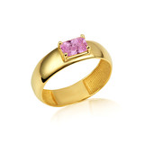 Yellow Gold Pink CZ Birthstone Radiant Cut 5 mm Band Ring