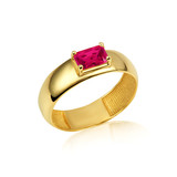 Yellow Gold Blue Birthstone Radiant Cut 5 mm Band Ring