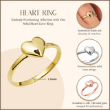 Gold Solid Heart Love Ring with measurements