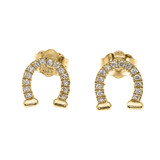 14K Gold Horse Shoe Good Luck Diamond Stud Earrings(Available in Yellow/White Gold)