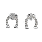 14K Gold Horse Shoe Good Luck Diamond Stud Earrings(Available in Yellow/White Gold)