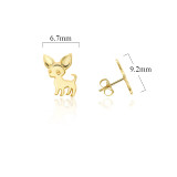 Yellow Gold Chihuahua Pet Dog Stud Earrings with Measurement