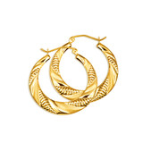 Yellow Gold Diamond Cut Ribbed Hoop Earrings