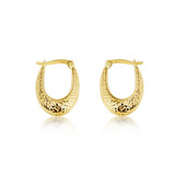 14K Yellow Gold Textured Oval Hoop Earrings
