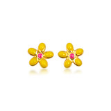 14K Yellow Gold Enamel Flower Baby Stud Earrings