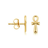 Yellow Gold Egyptian Ankh Cross Stud Earrings