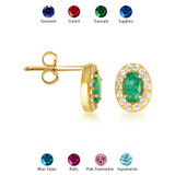 Gold Genuine Gemstone Halo Stud Earrings (Available in Yellow/Rose/White Gold)