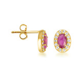 Gold Genuine Gemstone Halo Stud Earrings (Available in Yellow/Rose/White Gold)
