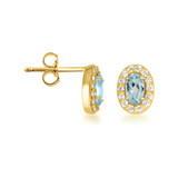 Gold Genuine Gemstone Halo Stud Earrings (Available in Yellow/Rose/White Gold)