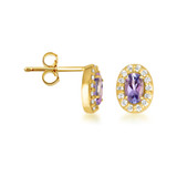 Gold Genuine Gemstone Halo Stud Earrings (Available in Yellow/Rose/White Gold)