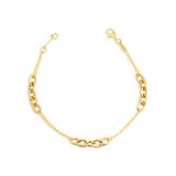 14K Yellow Gold Circle Chain Link Love Knot Bracelet 7"