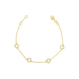14K Yellow Gold 4 Leaf Clover Lucky Charm Bracelet 7"