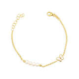 14K Yellow Gold Pearl Enamel Butterfly Charm Baby Bracelet