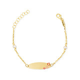14K Yellow Gold Flower Nameplate Pearl Engravable Baby Bracelet