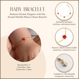 14K Yellow Gold Enamel Sea Starfish Charm Baby Bracelet with measurements