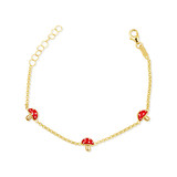 14K Yellow Gold Enamel Mushroom Nature Charm Baby Bracelet