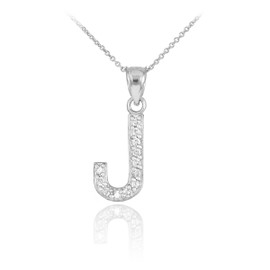 Sterling Silver Letter "J" CZ Initial Pendant Necklace